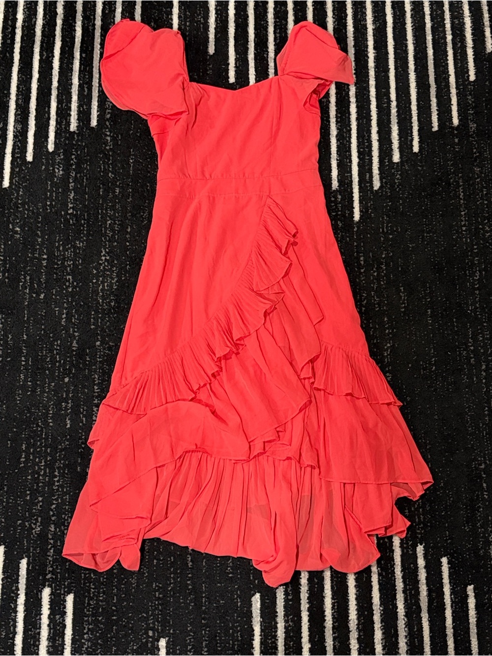 JessaKae Coral Red Ruffle-Hem Dress